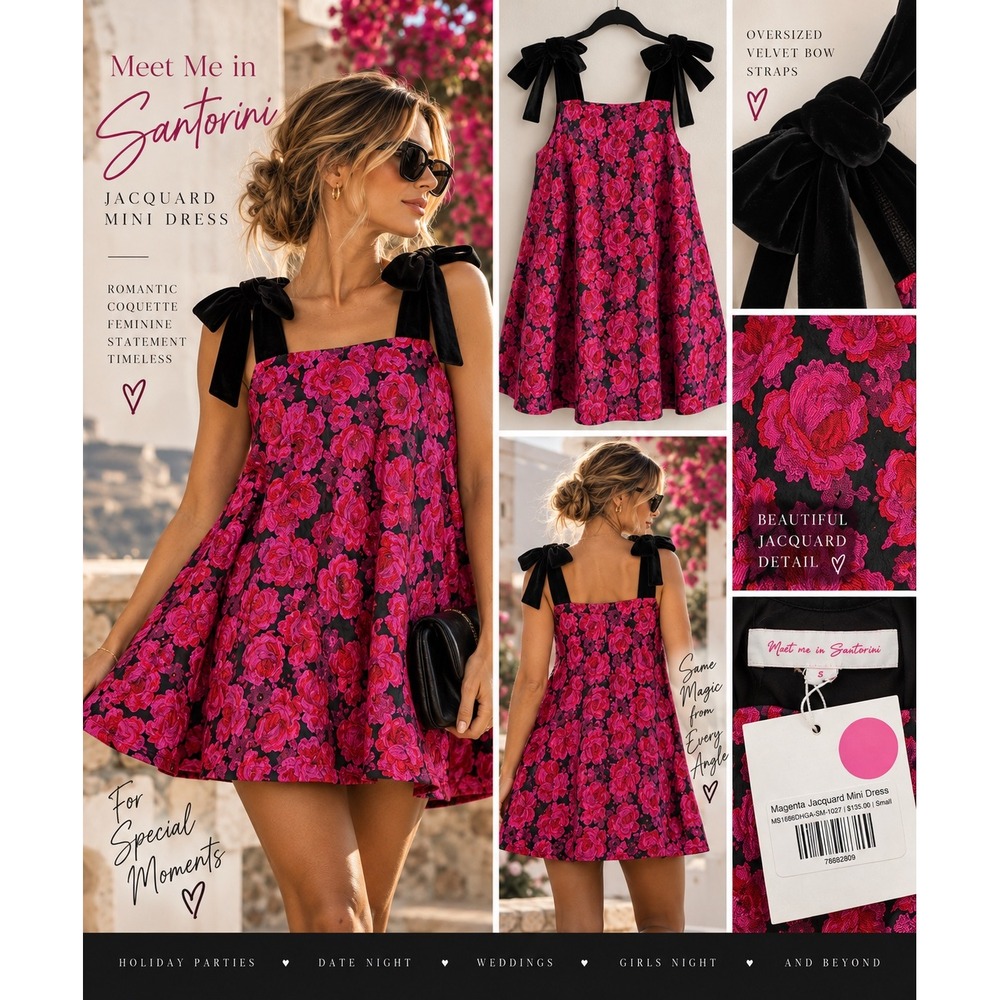 Meet Me in Santorini NWT Coquette Velvet Bow Jacquard Mini Dress S